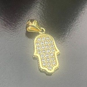 Sterling Silver 925 Hamsa Pendant 18k Gold Overlay New